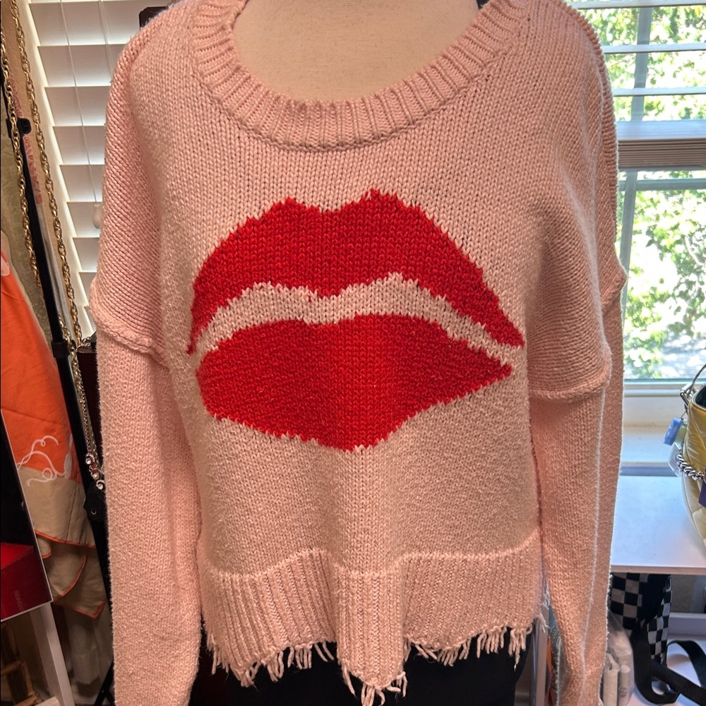 Wildfox Pink Sweater with Red Lips Design